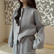 琪镌绘制圆领加绒卫衣女宽松冬新款韩版加厚慵懒风长袖上衣260125