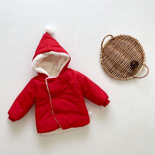  winter new solid color velvet warm baby coat cute three-dimensional ball long-sleeved hooded baby coat