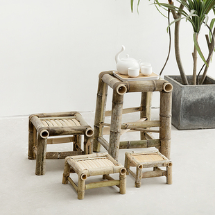 ft bamboo chair bamboo stool pure handmade home natural old-fashioned bamboo weaving retro small square stool dance for adults and children