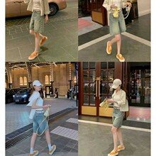 现货~ 增高4cm~ 透气亚麻质感圆头百搭厚底帆布鞋女春