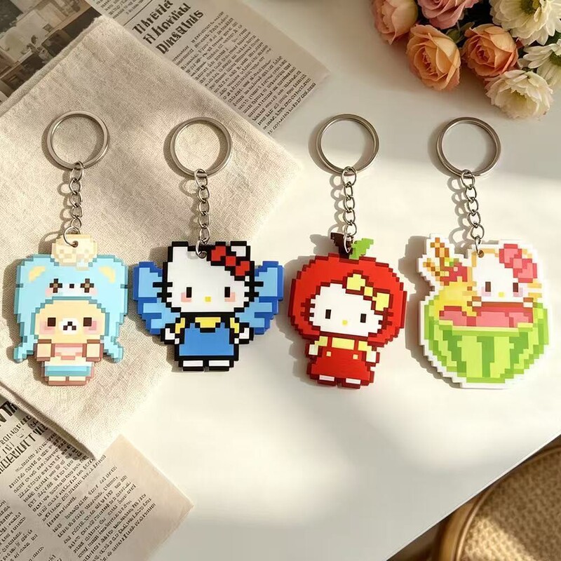 Cute cartoon KT pixel pendant beaded acrylic keychain, student backpack accessory, gift for best friends