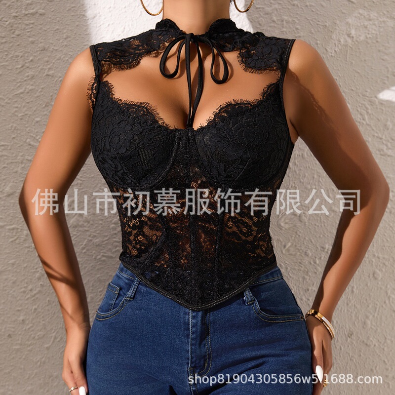Cross-border bestseller on AliExpress and Amazon: Lace sexy halter neck strapless top, alluring and seductive camisole Cross-border bestseller on AliExpress and Amazon: Lace sexy halter neck strapless top, alluring and seductive camisole