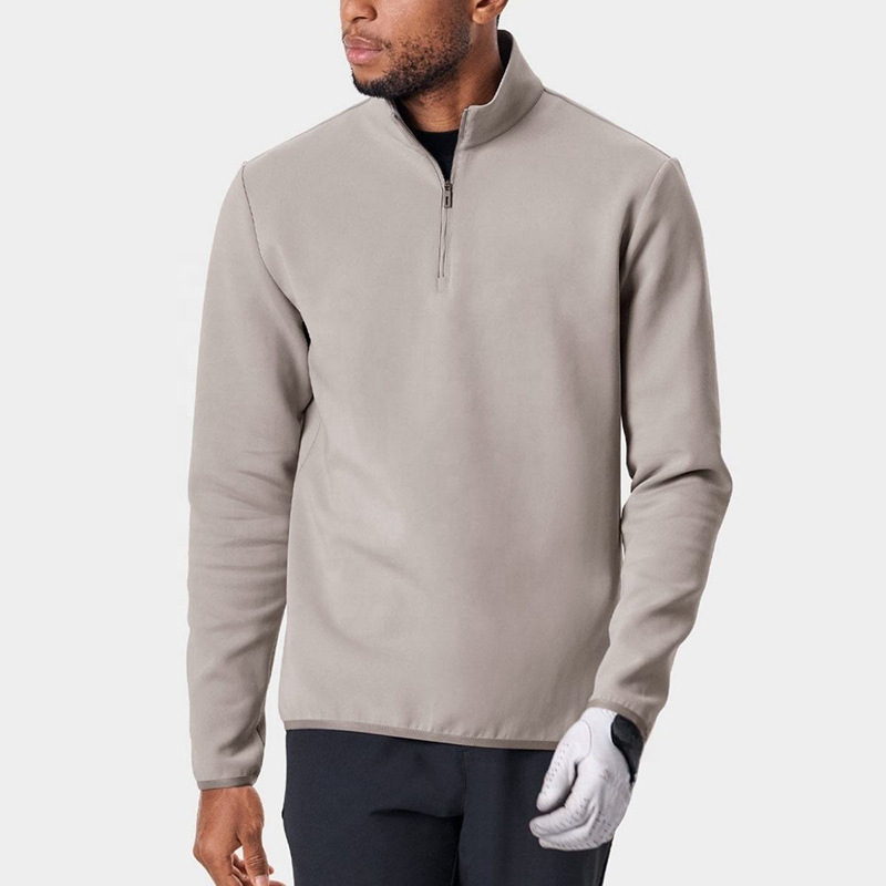 Men's polyester 250g French terry sports quick-drying solid color long sleeve knitted quarter zip top