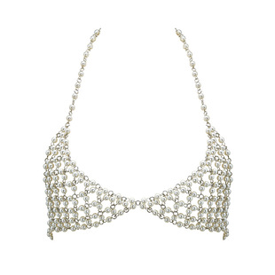 Amazon foreign trade supply chest chain mesh pearl exaggerated hollow bra chain hand woven body chain wholesale