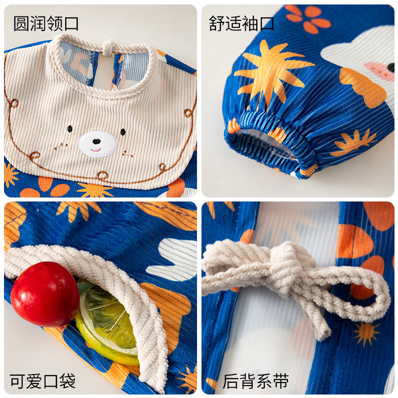 儿童罩衣秋冬季灯芯绒婴儿吃饭围兜罩衣宝宝防水防脏长袖反穿衣|undefined