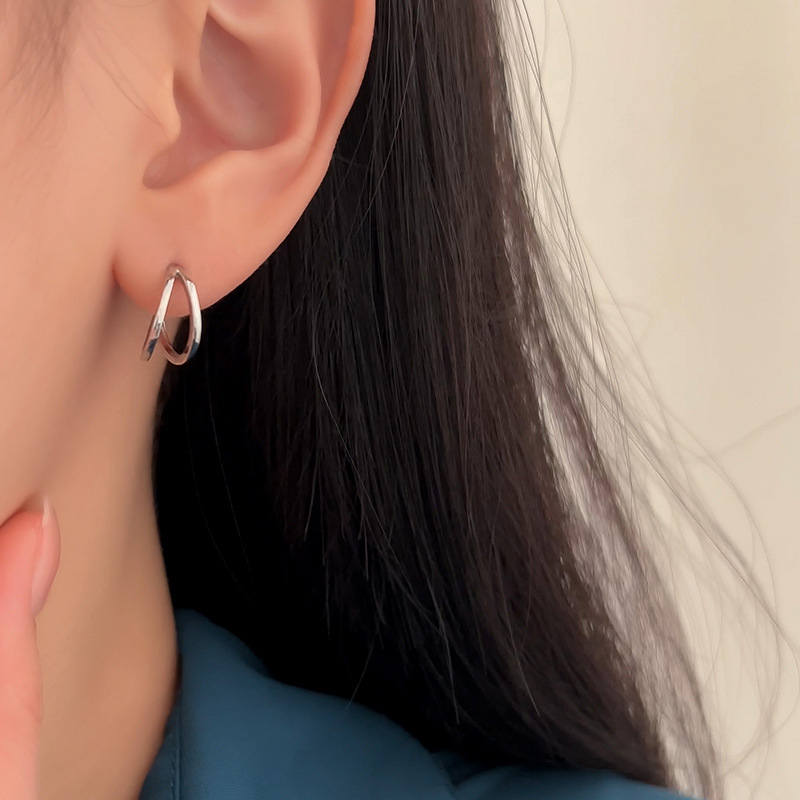 S pure silver temperament, high-end feeling, double-layer earrings, 2023 new trend, light luxury, niche design, plain_voghion.com