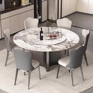 Marble Microlite Large Apartment Round Table Villa High-end Italian Minimalist Rotating Dining Table Household Luxury Stone Dining Table