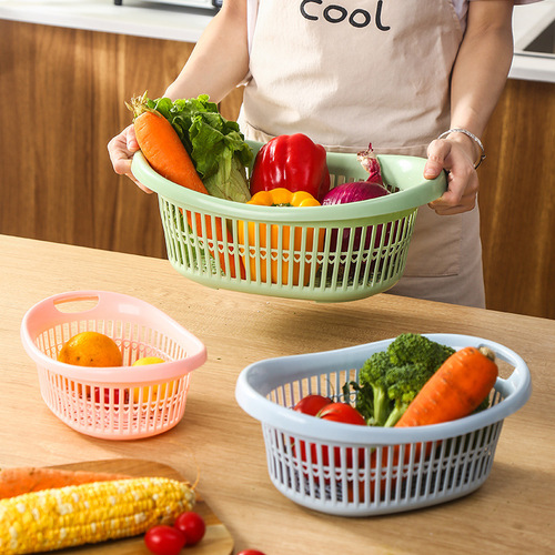 Plastic kitchen rectangular vegetable washing and draining basket square sieve plastic basket distribution drain basket round waist-shaped vegetable washing basket