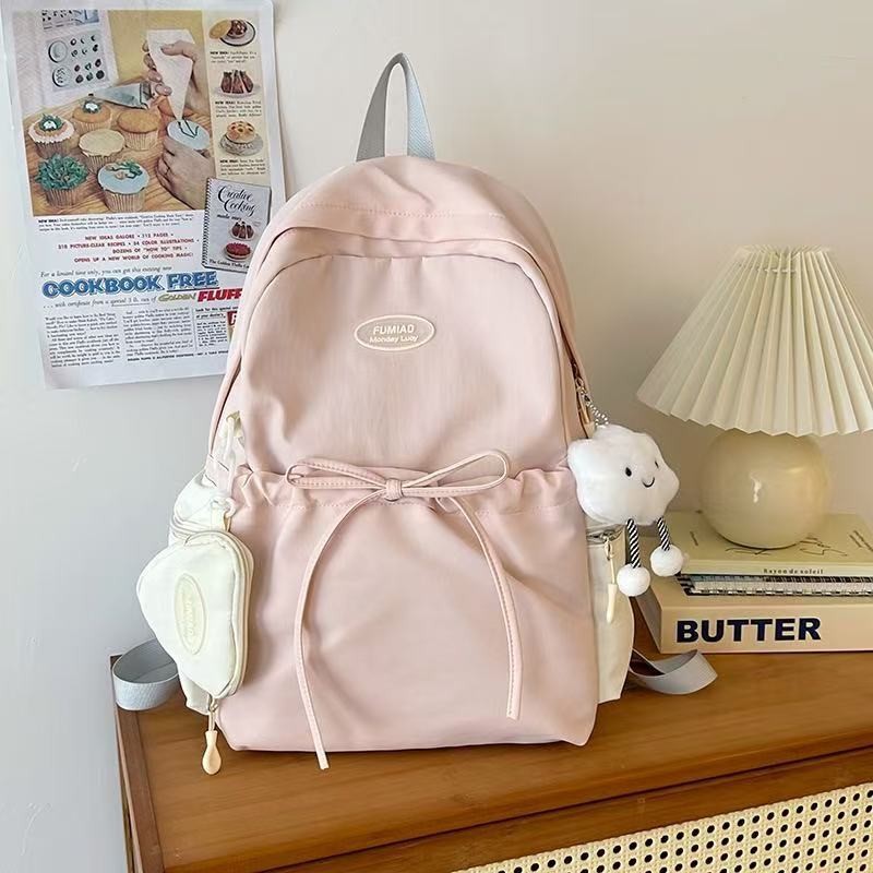 Junior High School Student Schoolbag Female Korean Version Versatile Pure Color College Student Backpack Lightweight Large Capacity High School Student Travel Backpack