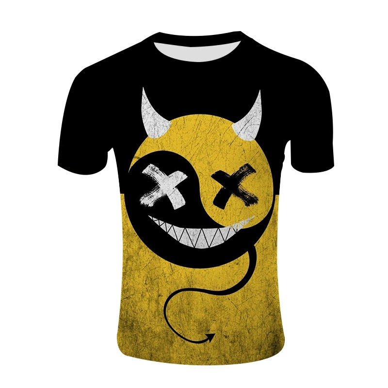 2023 Летний трансграничный Amazon AliExpress с короткими рукавами 3D Evil Smiley Print Дышащие повседневные мужские и женские короткие