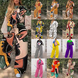 2025欧美外贸跨境新款女装街头潮流休闲宽松印花女式卫衣套装春季