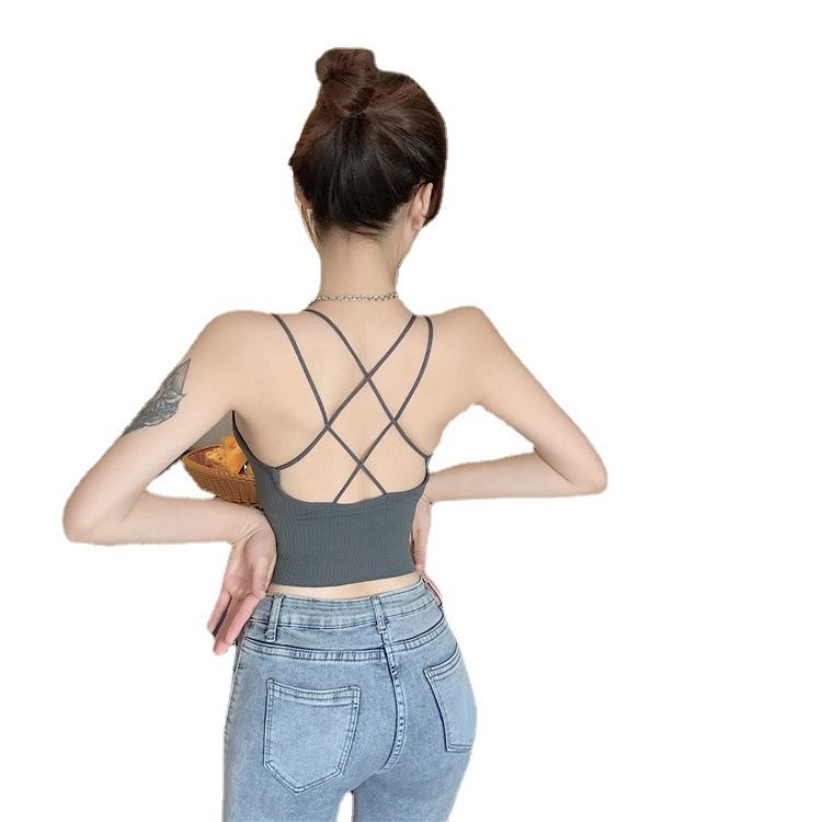 Transmisión en vivo sexy correa cruzada envuelta en el pecho chaleco con almohadilla en el pecho desgaste interior y exterior bottoming camisola tubo superior chaleco