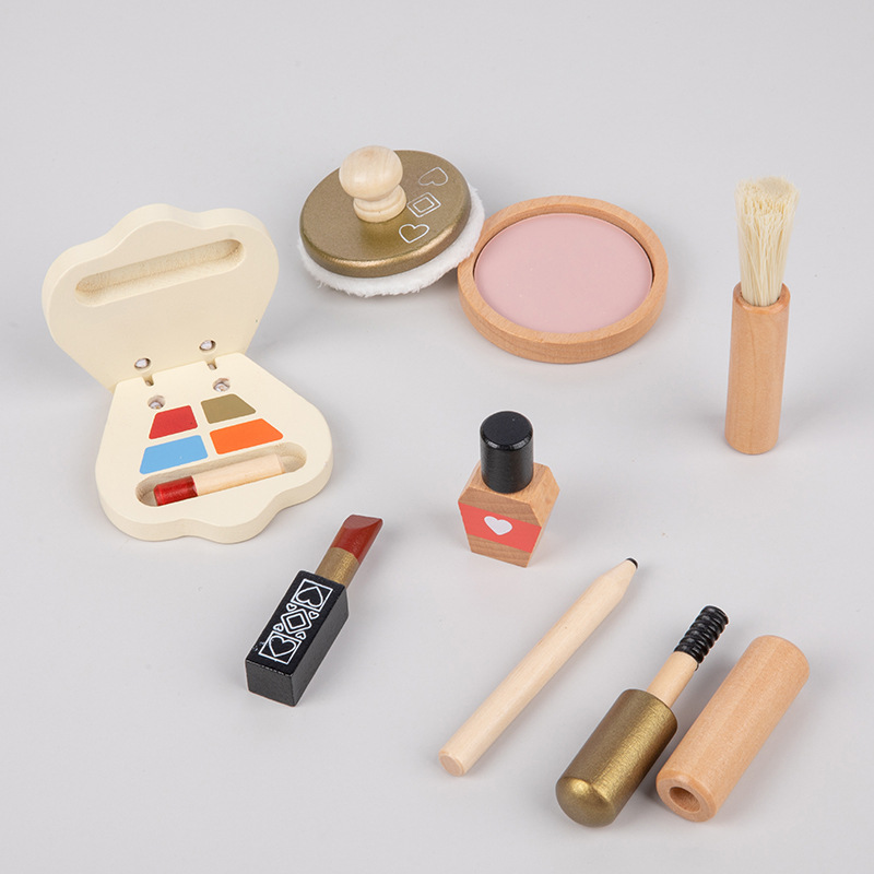Tocador de simulación de madera para niños transfronterizos, juego de bolsa de cosméticos princesa, cosméticos para niñas, juguetes educativos para el hogar image 2