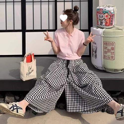 Women's Plus Size 80-300 lbs Grid Pants Skirt Summer Thin High-Waist Versatile Slimming A-Line Skirt