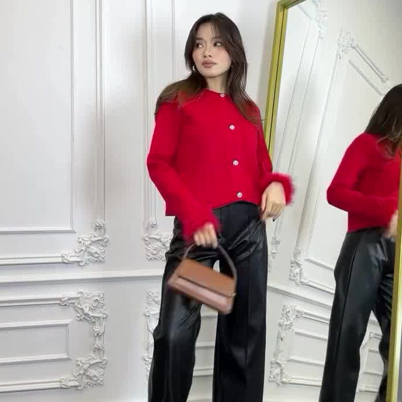 2024 otoño nuevo estilo europeo y americano Amazon transfronterizo explosión de ropa de mujer de color sólido cuello redondo corto delgado camisa de punto superior image 5