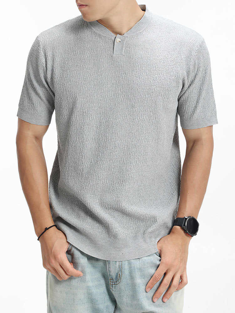 Hombres lujosos de lujo ligero de alto nivel Henry cuello camiseta de seda de hielo hombre de manga corta de negocios de verano Casual camiseta de hombre