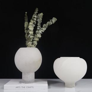 Modern New Chinoiserie Natural Marble Marble Flower Vase Creative Ornaments Desktop Living Room Decoration Model Room