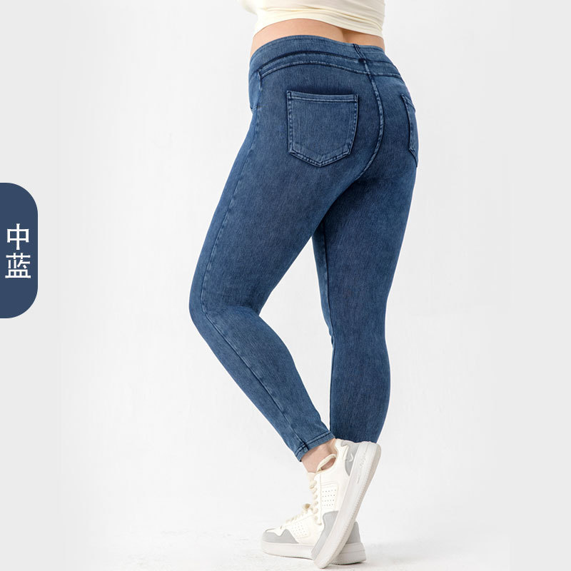 Europa y América caliente nuevo extendido más tamaño yoga fitness jeans cintura alta cadera bolsillo deportes pantalones Casuales