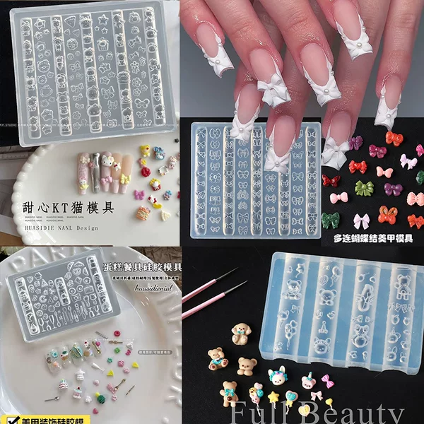 Internet Celebrity Nail Art Tools Transparent Silicone Mold Kt Cat Cartoon Bow Handmade High Temperature Resistant Easy-To-Remove Mold
