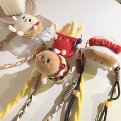 潮流ins漢堡薯條公仔背夾斜跨手機鏈加長繩通用手機殼diy手工編織