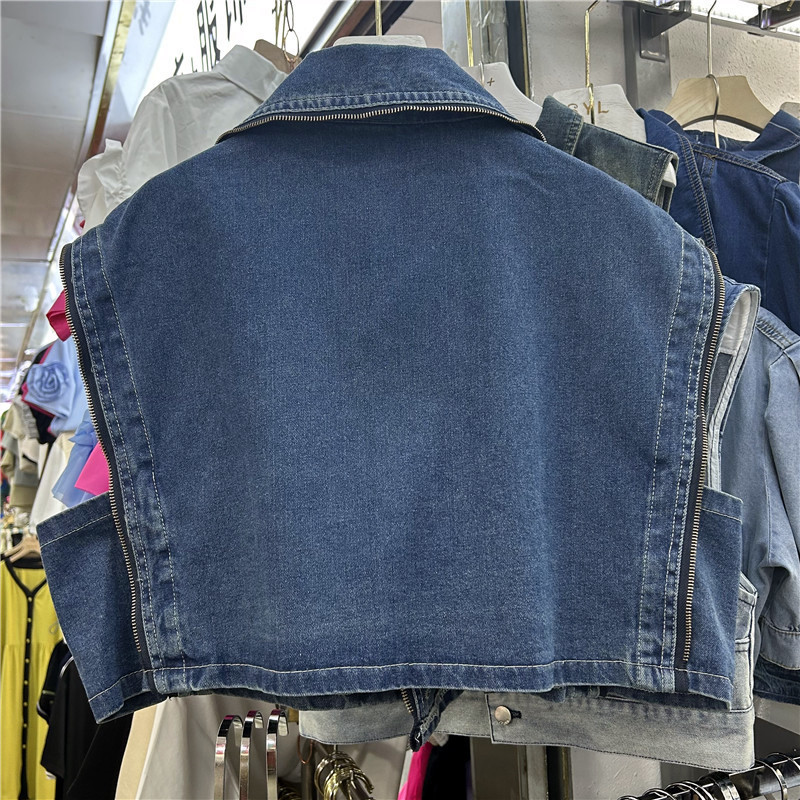 Retro cremallera vaqueros abrazadera de caballo chaqueta de primavera 2024 nuevo corto suelto sin mangas chaleco de moda image 3