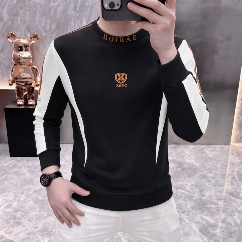 European-Style Winter New Men's Sweatshirt with Half-High Collar, Printed Long-Sleeve T-Shirt, Fashionable and Versatile Slim-Fit Base Layer