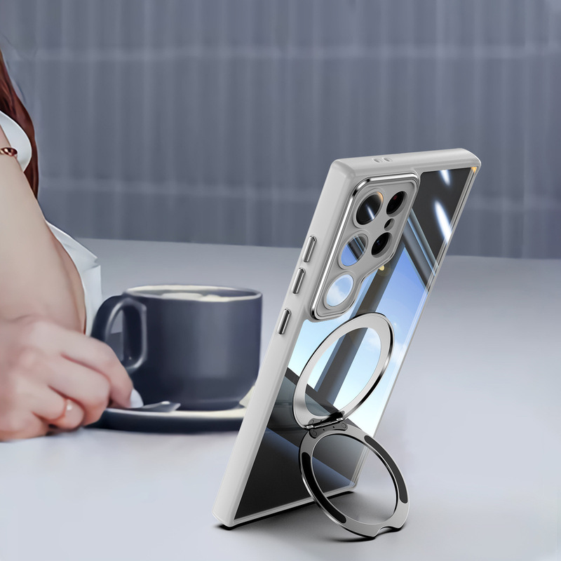 For Samsung S24FE Mobile Phone Case GalaxyS25U Rotating 360 Magnetic Bracket Transparent Lens Film Protective Cover