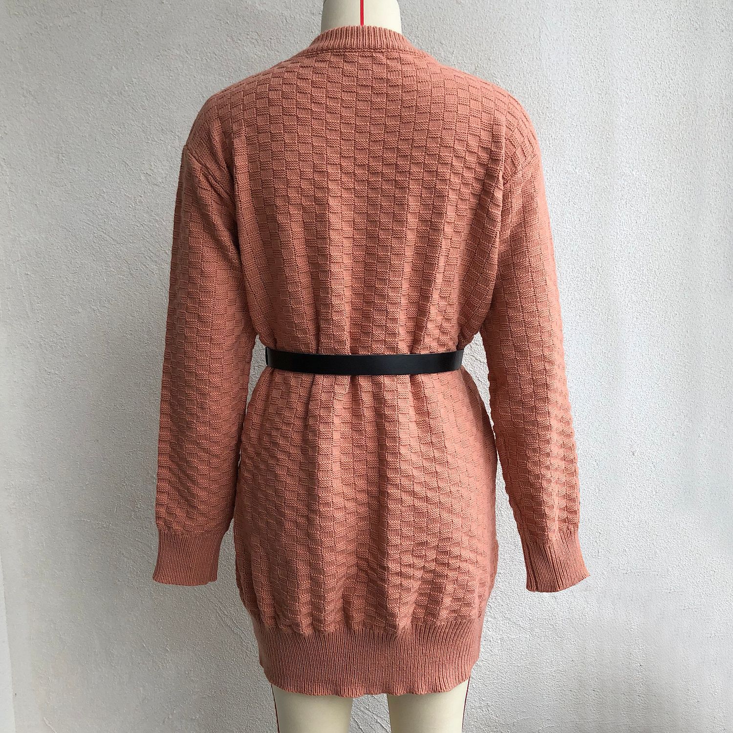 Round Neck Solid Color Knitted Women Dress With Belt