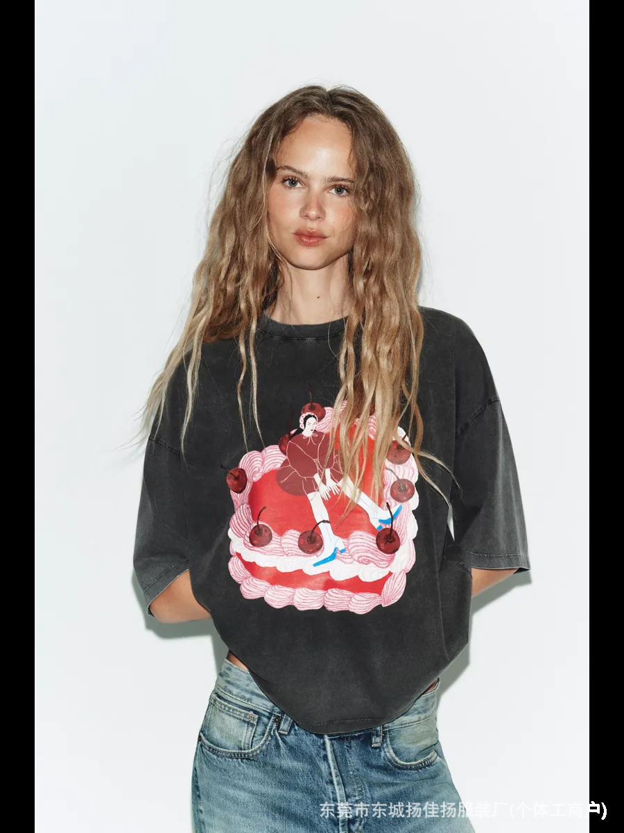 Retro fashionable cute summer cotton short sleeve T-shirt
