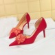 3226-AH27 Banquet European and American Style Women's Shoes with Thin Heels, High Heels, Shallow Mouth, Pointed End, Hollow Water Diamond Bow Tie Single Shoes