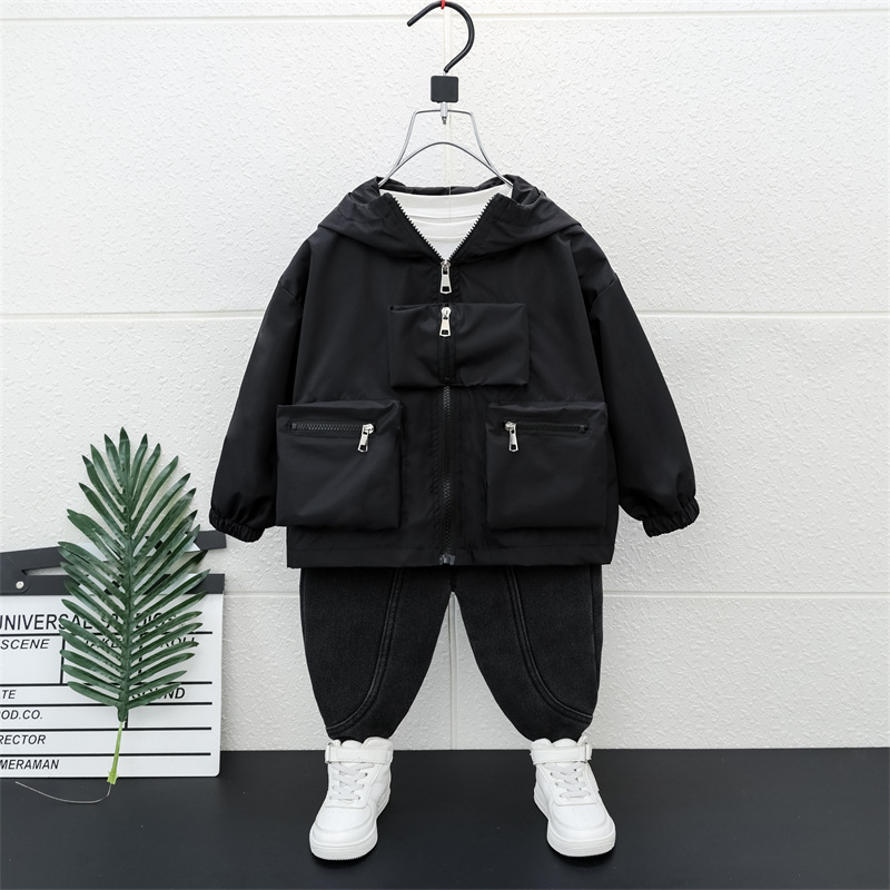 5879 Chaqueta de otoño para niños 2024 nueva gabardina con capucha para niños de moda bebé primavera y otoño salvaje estilo occidental