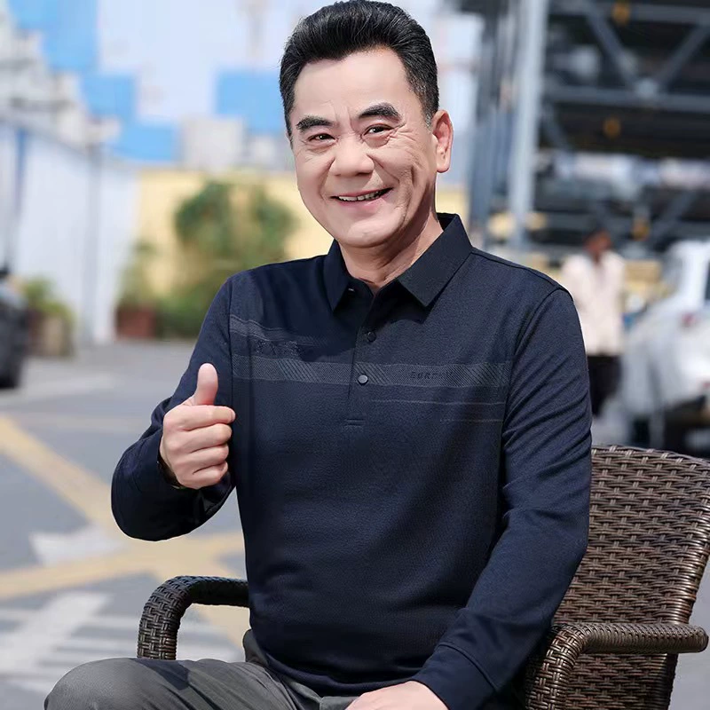 Мужская футболка для среднего возраста, весна-осень, тонкая футболка с длинным рукавом для папы, мужская рубашка-поло для среднего возраста, Топ