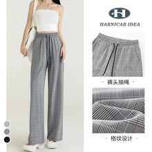 2025年夏季新款气质黑白格子长裤百搭休闲显瘦韩系印花复古直筒裤