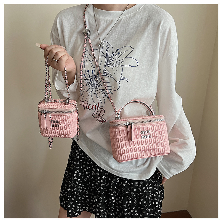 Soft surface pleated bucket bag for women, 2025 new style hand-held hard shell cosmetic box bag, crossbody single-shoulder mobile phone bag undefined