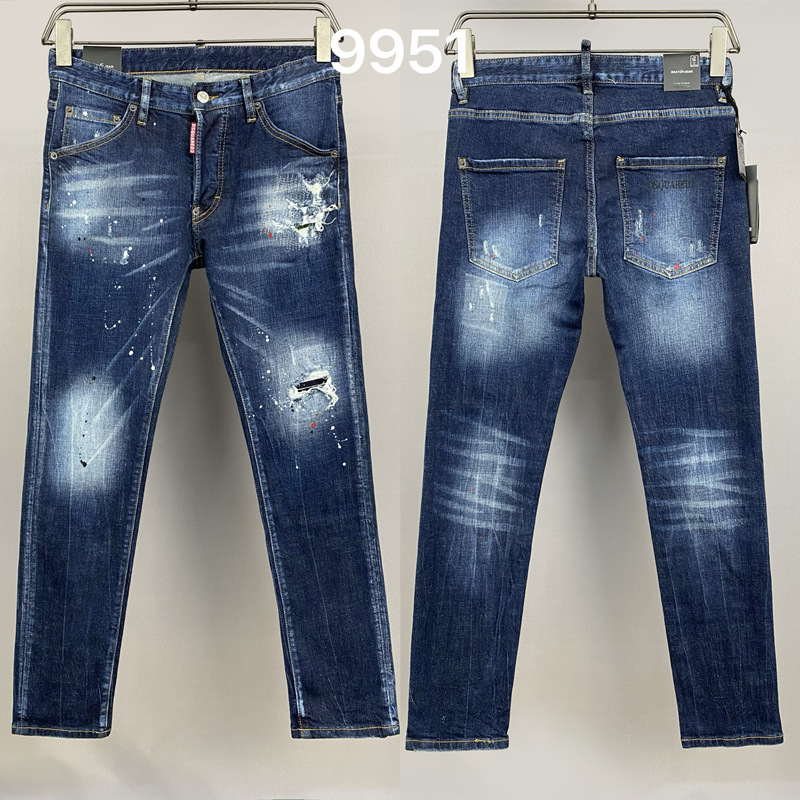 9951 hole paint inkjet D2 high street tide brand jeans American cross-border men's Denim trousers Europe station Denim