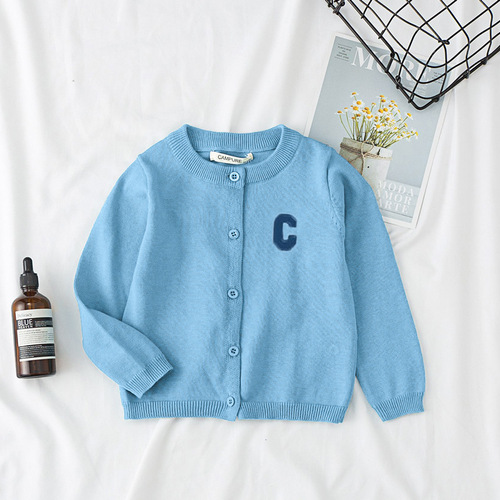  Girls' Knitted Sweater Cardigan Small Jacket New Korean Style Spring and Autumn Internet Celebrity Fashionable C Letter Thin Cardigan