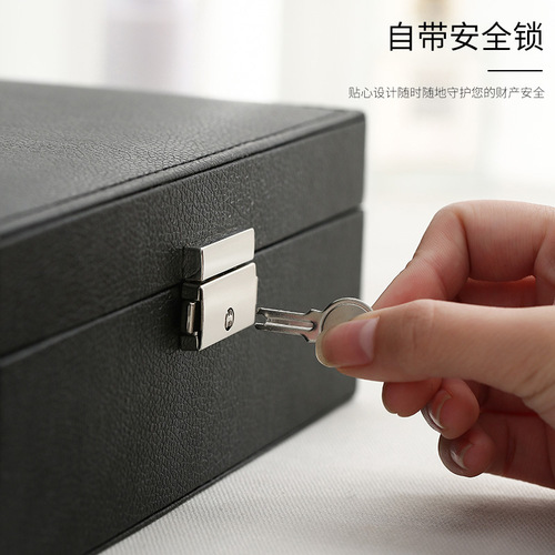 New simple double-layered lockable wooden leather jewelry box earrings jewelry box