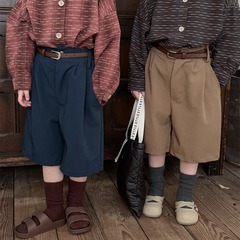 佳葉童品2024兒童春西裝短褲男女寶寶森系復古中褲  送皮帶
