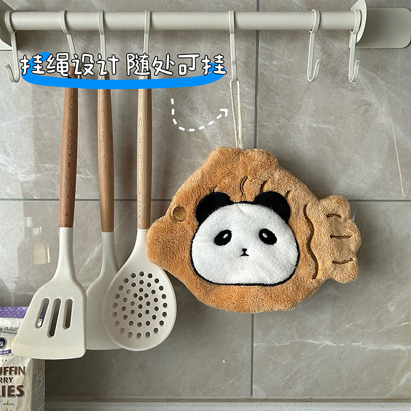 Cartoon cute puppy hand towel kitchen hanging rag coral velvet super absorbent panda embroidered hand towel