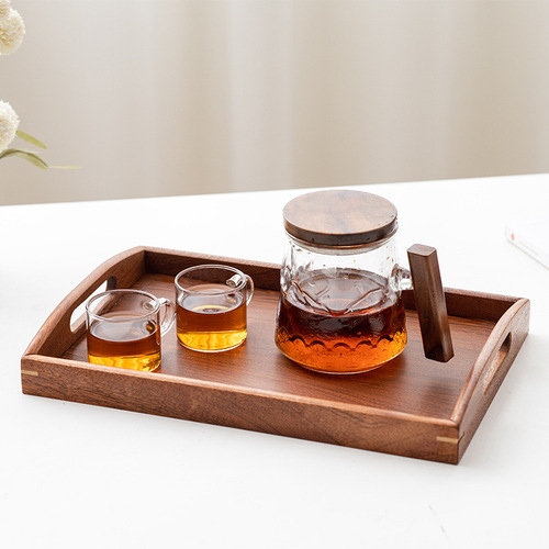 Ebony right angle tea tray new Chinese style small tea tray rectangular handle tea set tray home hotel tea tray