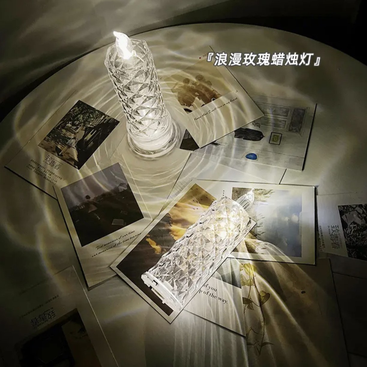 Directo de fábrica Rosa patrón plástico LED vela electrónica luz cumpleaños boda lámpara cristal lugar diseño props