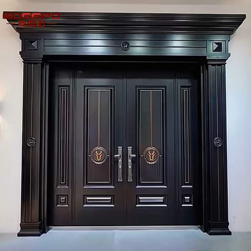 Guangzhou Whole House Customization Factory Solid Wood Entrance Door Black Villa Door Sapele Double Door American Paint Door