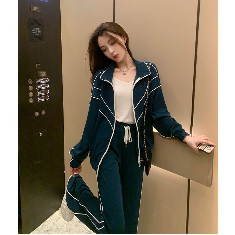 胖MM大码休闲运动套装女秋冬加绒小个子洋气减龄阔腿裤设计感时尚|undefined