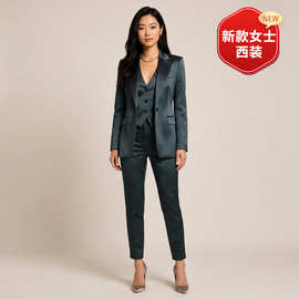 速卖通亚马逊简约高级感女士职业西装商务修身气质复古三件套西服