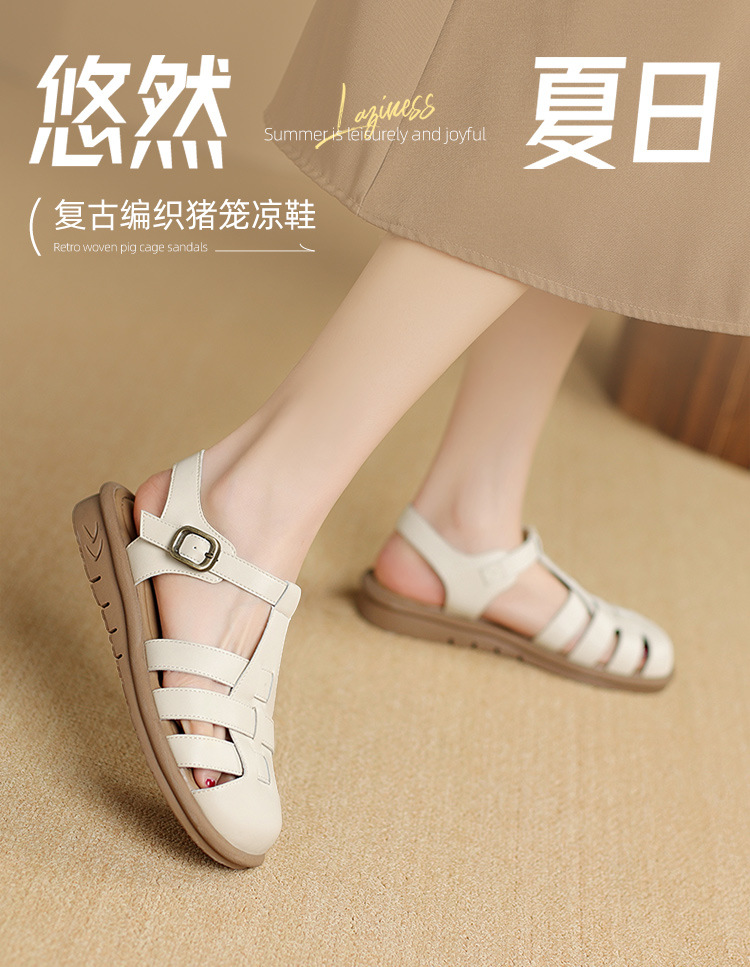 Dép sandal xỏ ngón nữ đế bệt phong cách La Mã — AF206F màu đen chi tiết 1