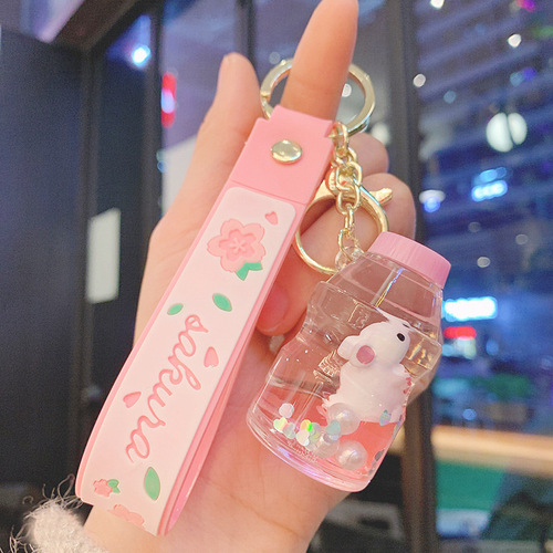 New cartoon oiled little rabbit keychain pendant cute personalized creative jade rabbit quicksand bottle women's bag pendant
