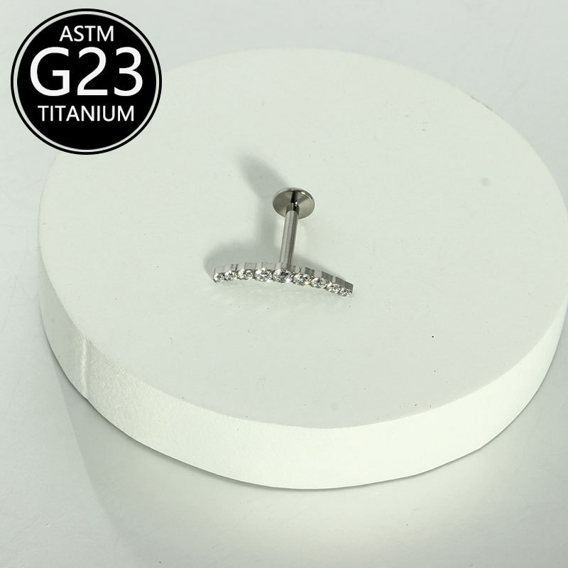 G23 Titanium Elegant Sickle-Shaped Zircon Lip Stud 16g Cartilage Stud Body Piercing Jewelry detail image 8