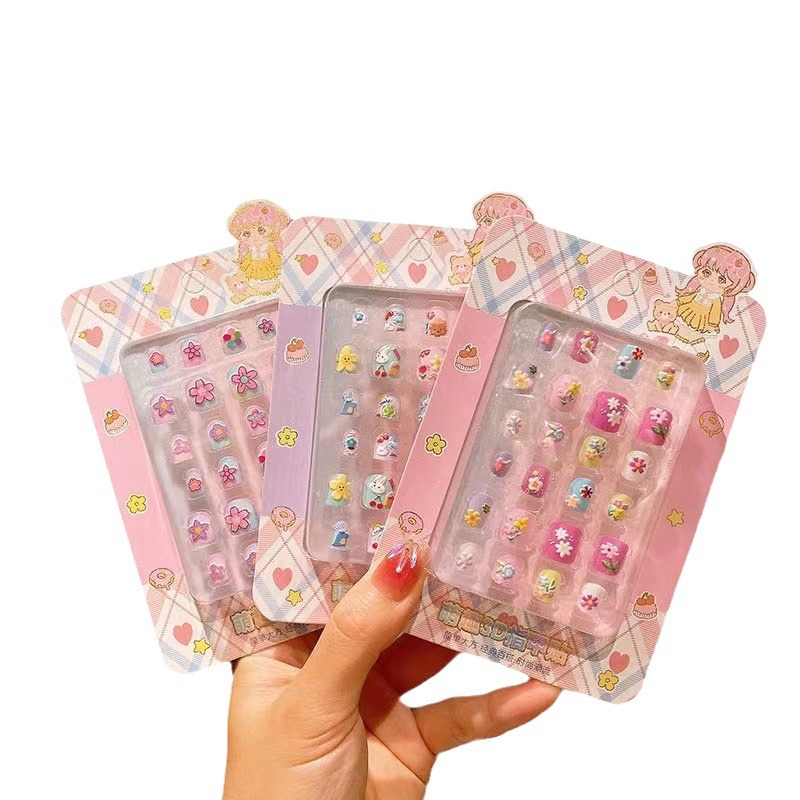 3D Niños Nail Stick Set Regalo de cumpleaños dibujos animados impermeables tridimensionales parches de manicuría autoadhesivos desmontables