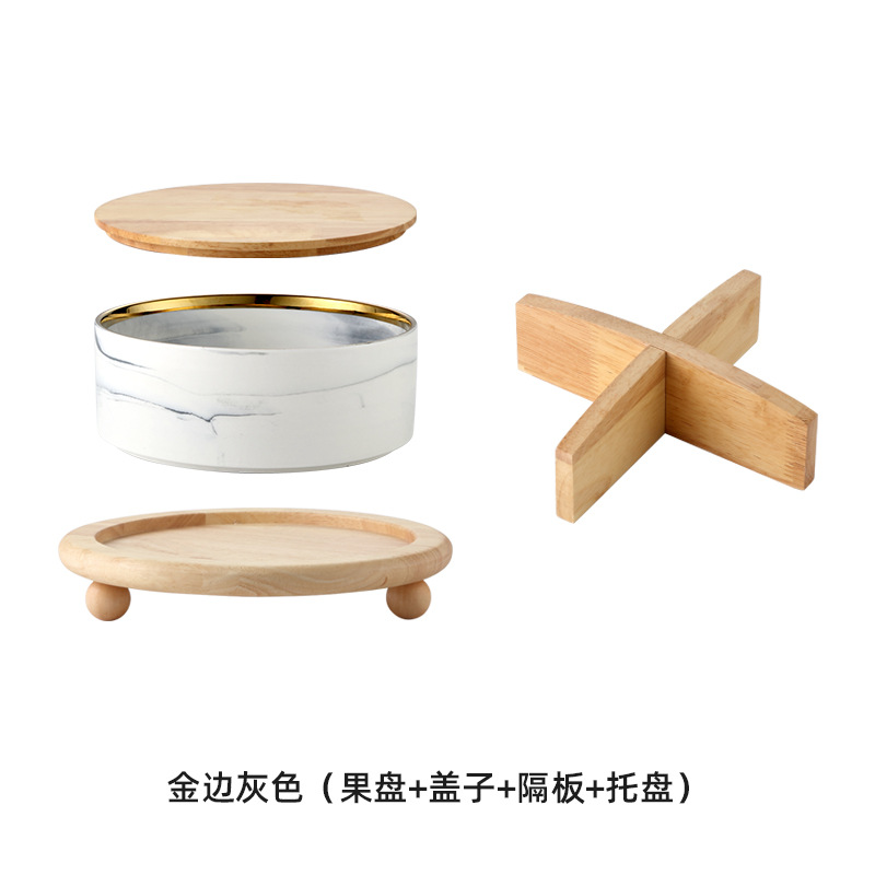 Caja de caramelo de roble de madera hogar sala de estar mesa de café plato de fruta seca de cerámica con tapa Internet Celebrity Snack plato de fruta