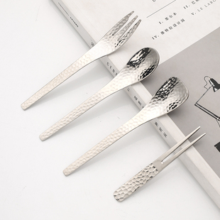 Ice Cream Golden Japanese Hammered Cake Fork Dessert Spoon Coffee Spoon 304 Stainless Steel Ins Fruit Fork Spoon Hammer Print